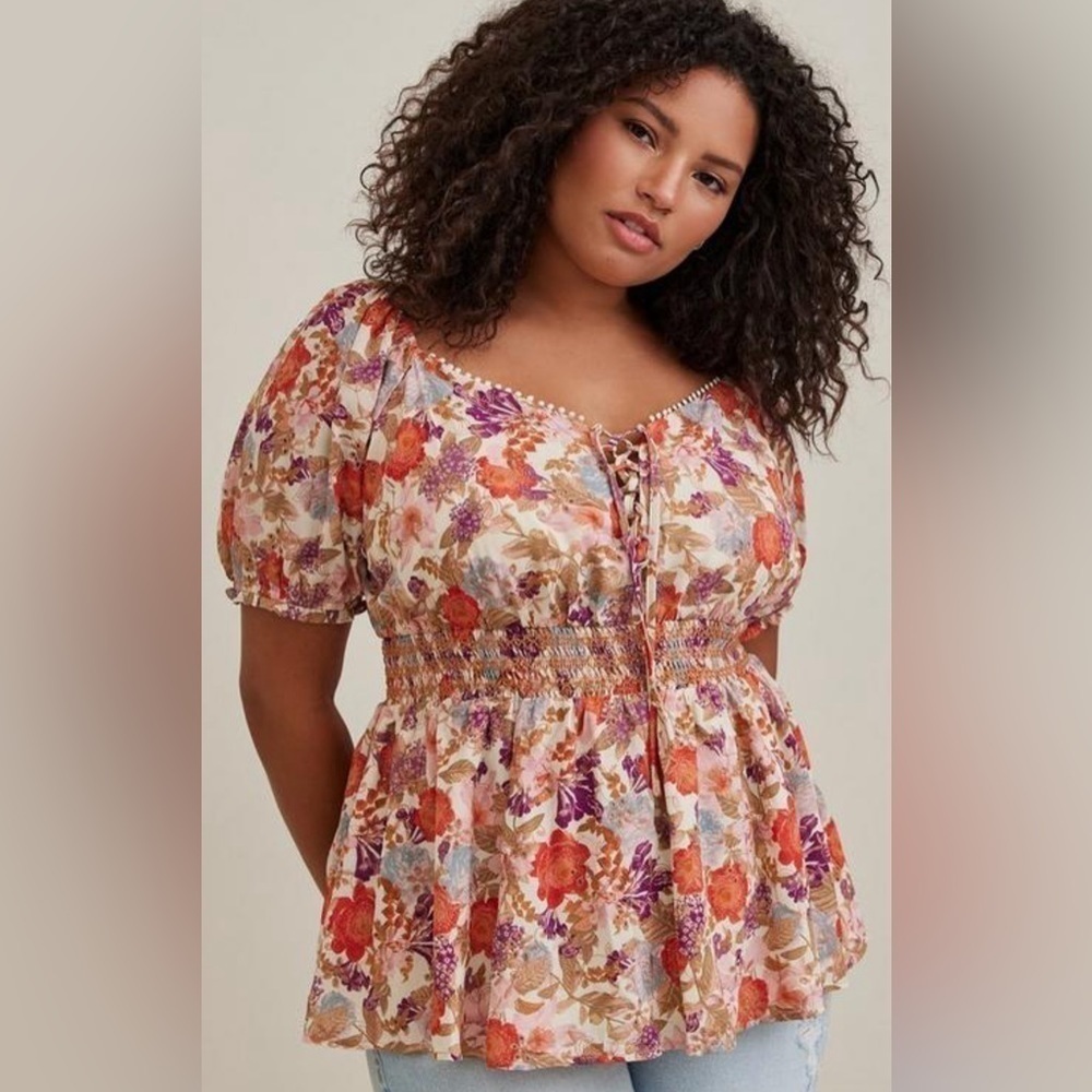 Torrid Georgette Eyelet Smocked Waist Puff Sleeve Top size 3X